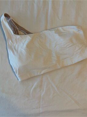 lululemon athletica White Ribbed Nulu Asymmetrical Yoga Bra